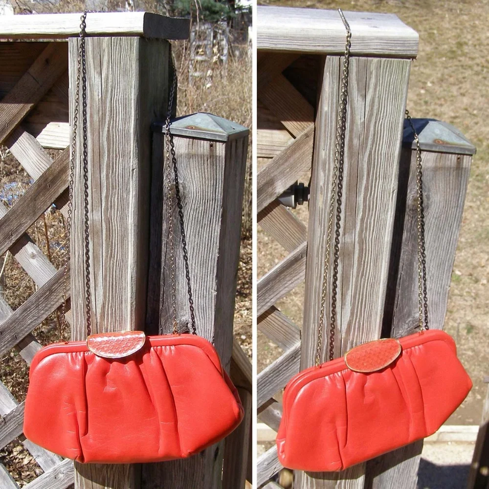 Vintage USA made Harry Levine red leather clutch